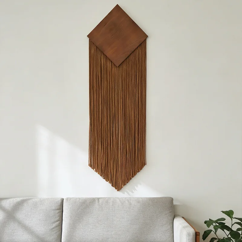 Hand-woven rhombus wooden board fringed tapestry B & B living room bedroom wall background decorative tapestry