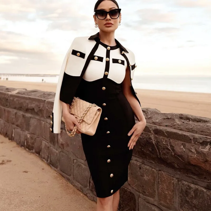 

Осенне-зимний модный комплект в черно-белых тонах: кардиган с металлической застежкой и безрукавка (Vestidos De Noche)