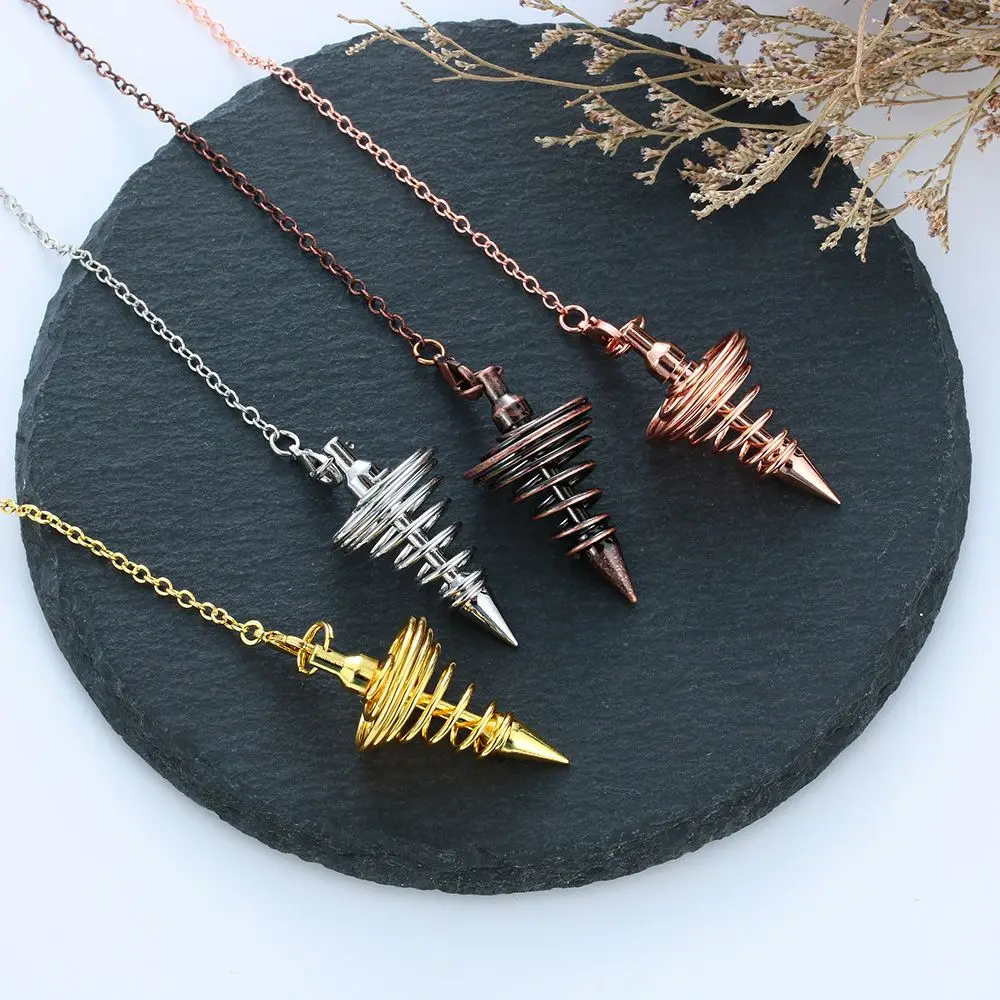 Metal Pendulum Pendulo Radiestesia Pendulums for Dowsing Spiral Cone Antique Gold Silver Color Pyramid Pendule Reiki