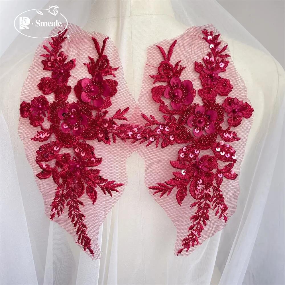 2 pièces/1 paire nouveau 12 couleurs paillettes Tube perle broderie dentelle Applique Hanfu chapeaux bricolage dentelle Patch avec fleurs en dentelle miroir