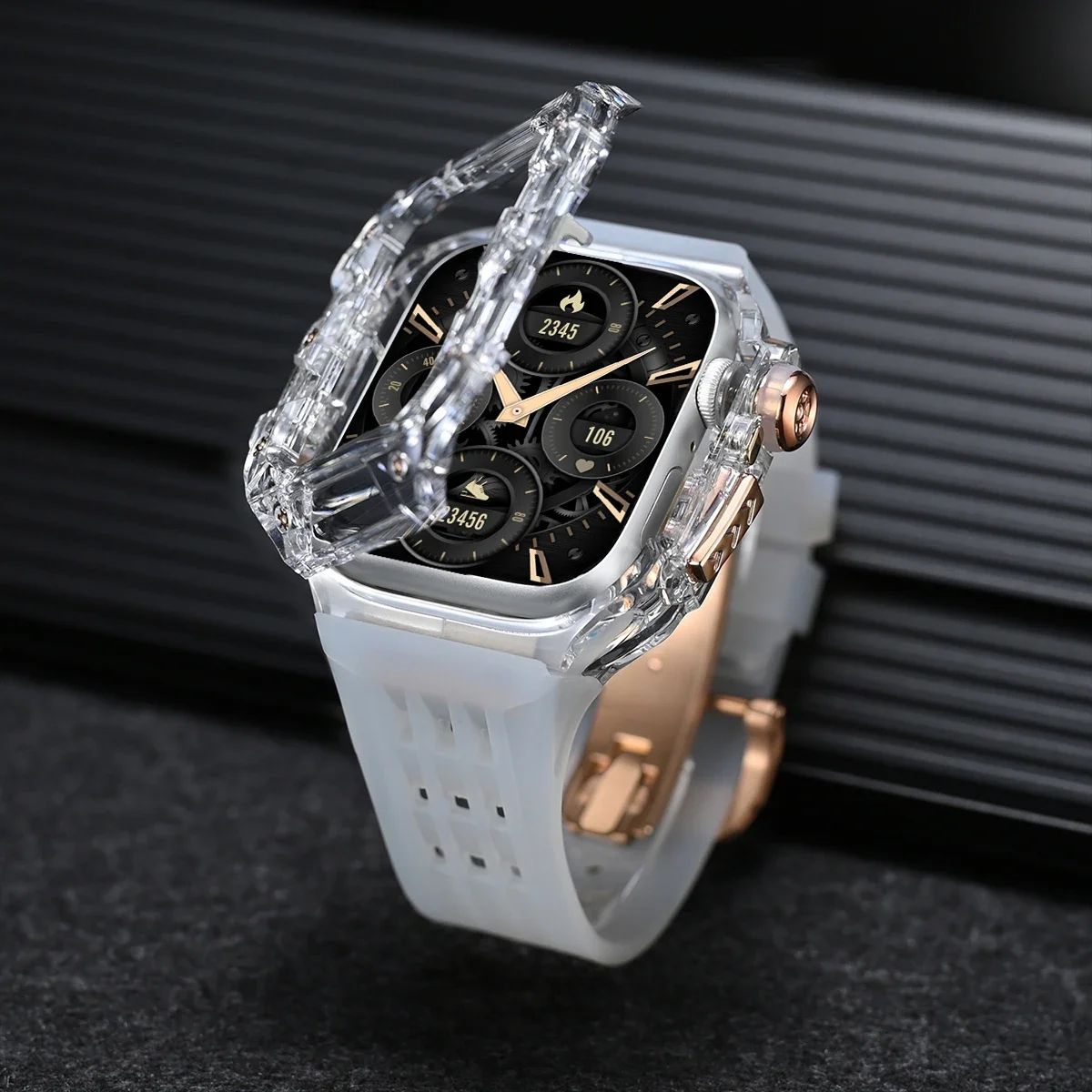 Transparent Case+Strap For Apple Watch Series 10 Fluororubber Watch Band Modification Kit For iWatch S10 46MM Butterfly Buckle