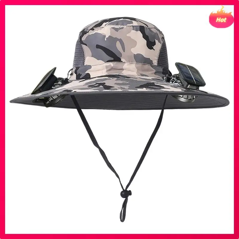

ABKG Outdoor Camping Hiking Fishing Adjustable Sunscreen Fisherman Hat Solar Fan Cap With Dual Fan Portable Solar Charging