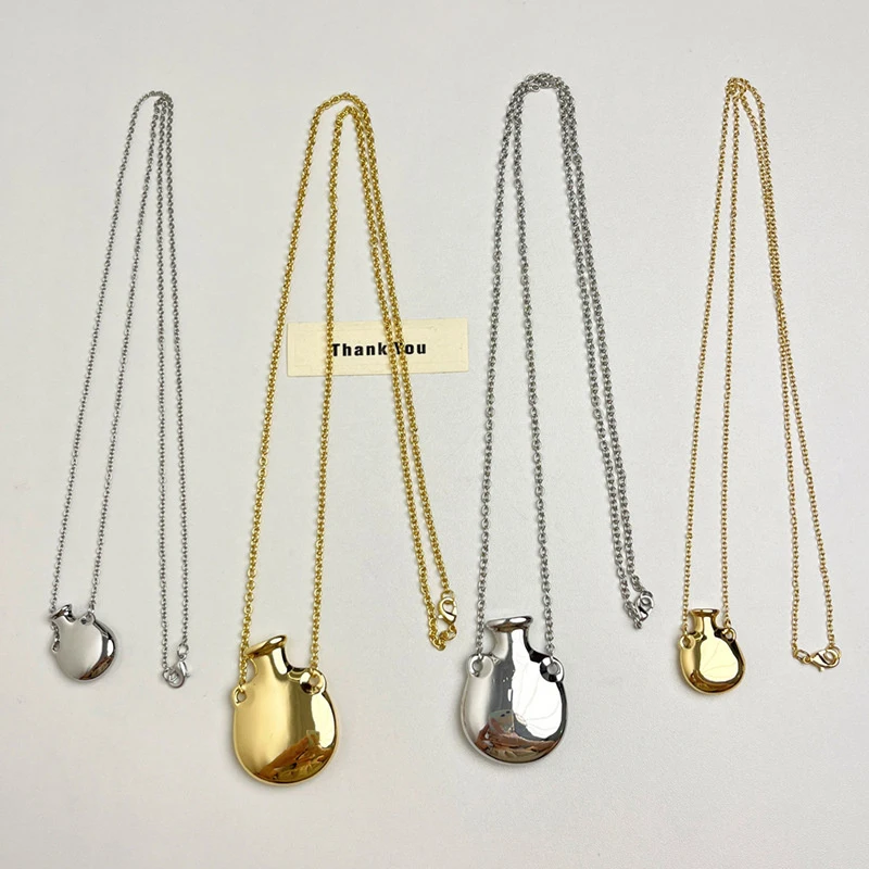 Simple Novelty Metal Small Vase Pendant Necklace Women's Sweet Cool Chili Style Long Stacked Jumper Chain Jewellery Accessories