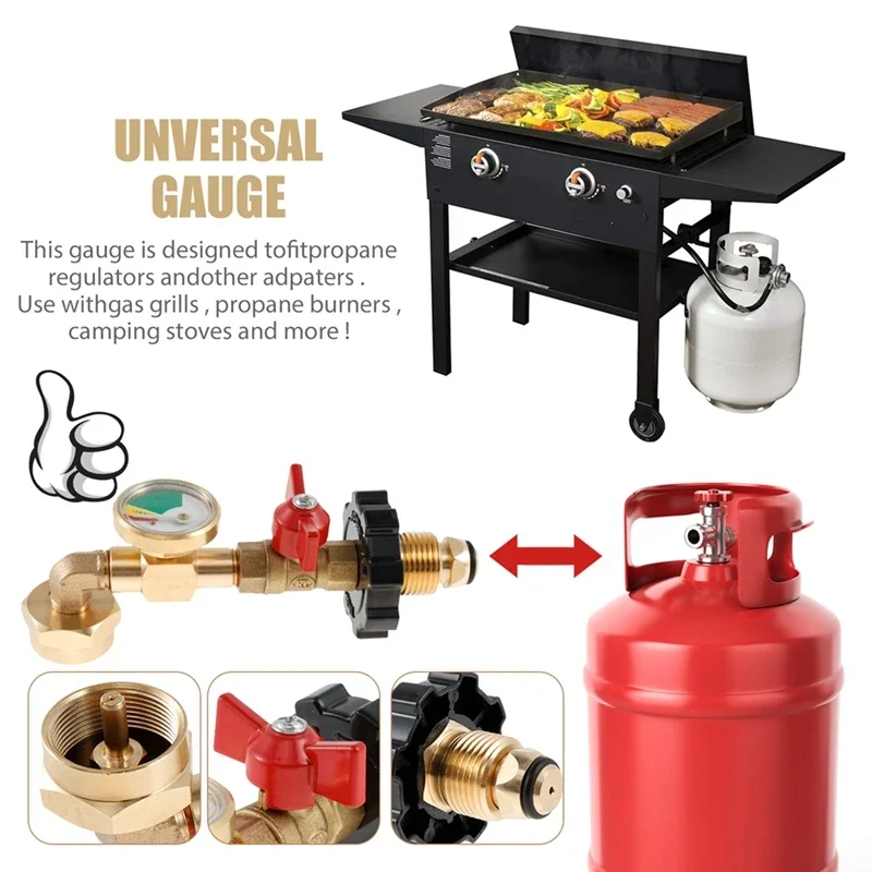 ABFB Propane Gas Tank Refill Adapter with Pressure Gauge & Level Indicator, Explosion-Proof Connector