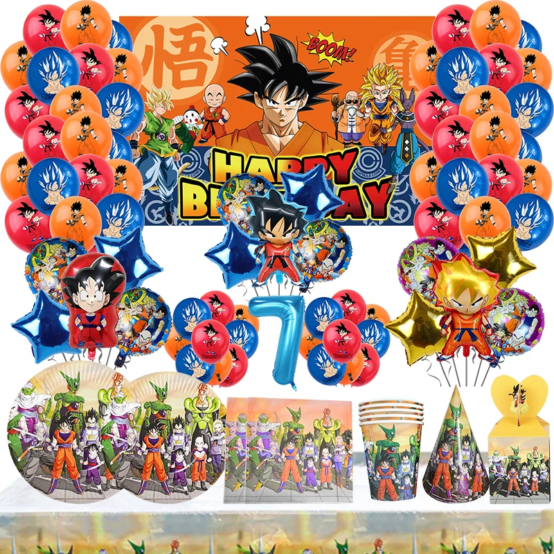 Dragon Ball Z Birthday Decoration Anime Theme Party Supplies Tableware Backdrop Foil Balloons Cups Plates Baby Kids Favor Gifts