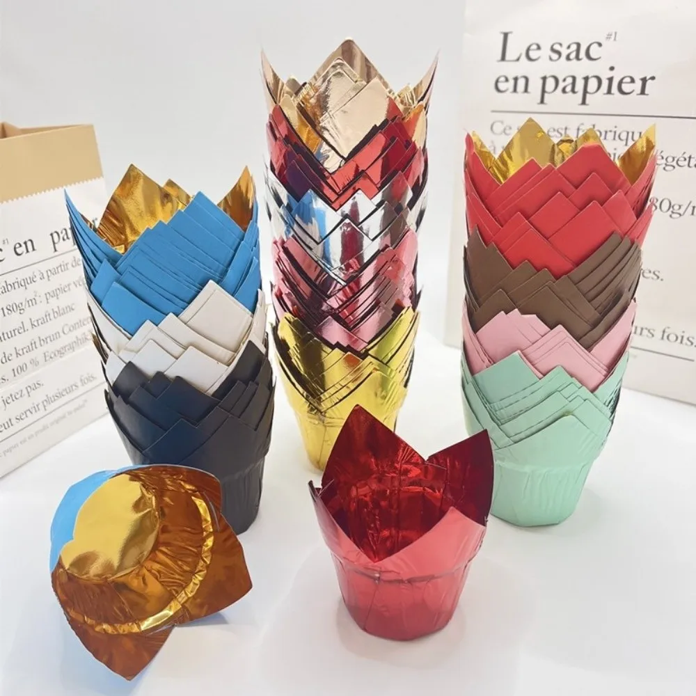 50Pcs Pastry Tools Muffin Cupcake Liners Tulip Style High Temperature Resistant Baking Paper Cups Oilproof & Non-Stick