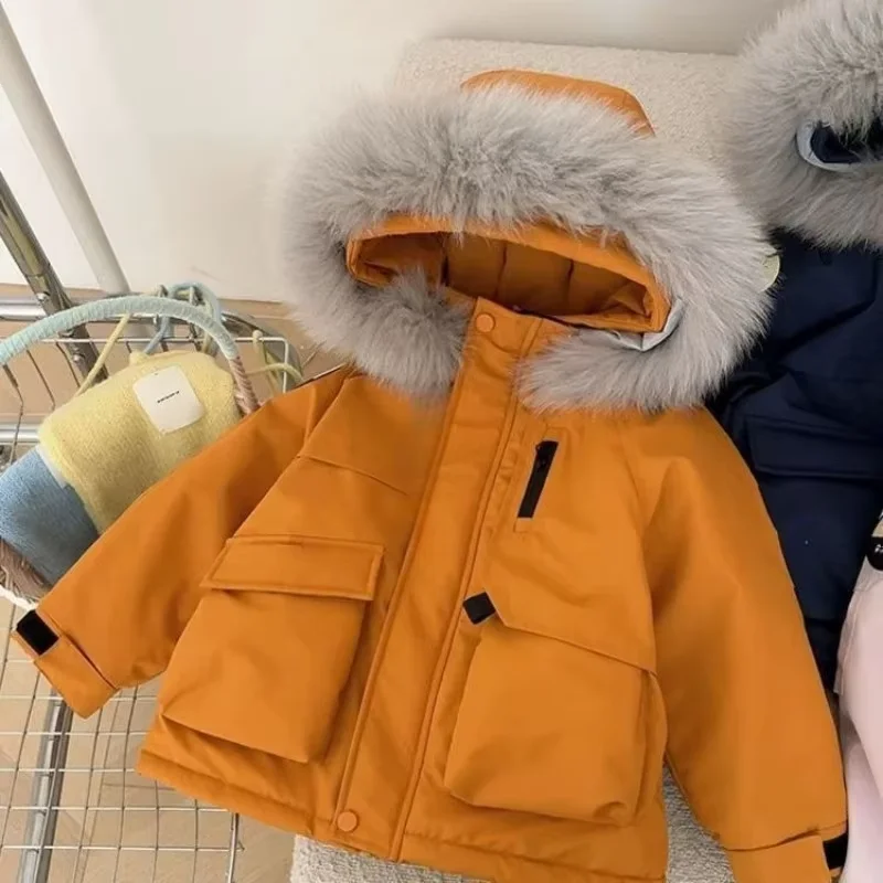 Kids Big Fur Collar Parka Girls Winter New Thick Warm Hooded Coat Fashion Children Outerwear 90-150CM