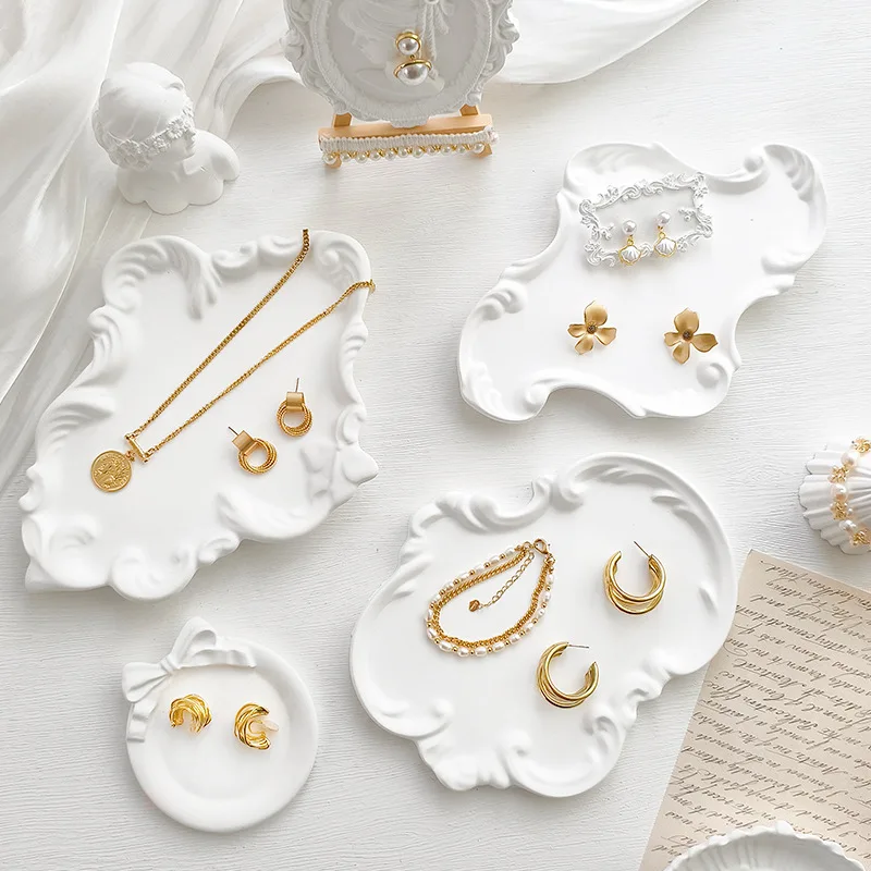 European Baroque-style Gypsum Tray, Ins Jewelry Display Plate, Exquisite Mini Miscellaneous Items, Key Storage, Background