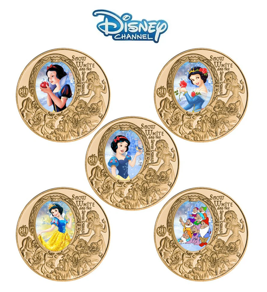 Figuras de acción de monedas conmemorativas de Disney, juguetes de dibujos animados de monedas de Metal conmemorativas de Blancanieves, colección de recuerdos, regalos para niños