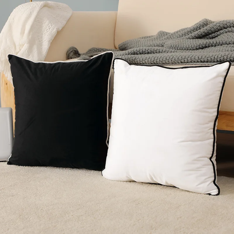High Quality Black and White Velvet Hemming Pillowcase Simple Nordic Style Pillow Cases 60x60 Modern Light Luxury Cushions Cover