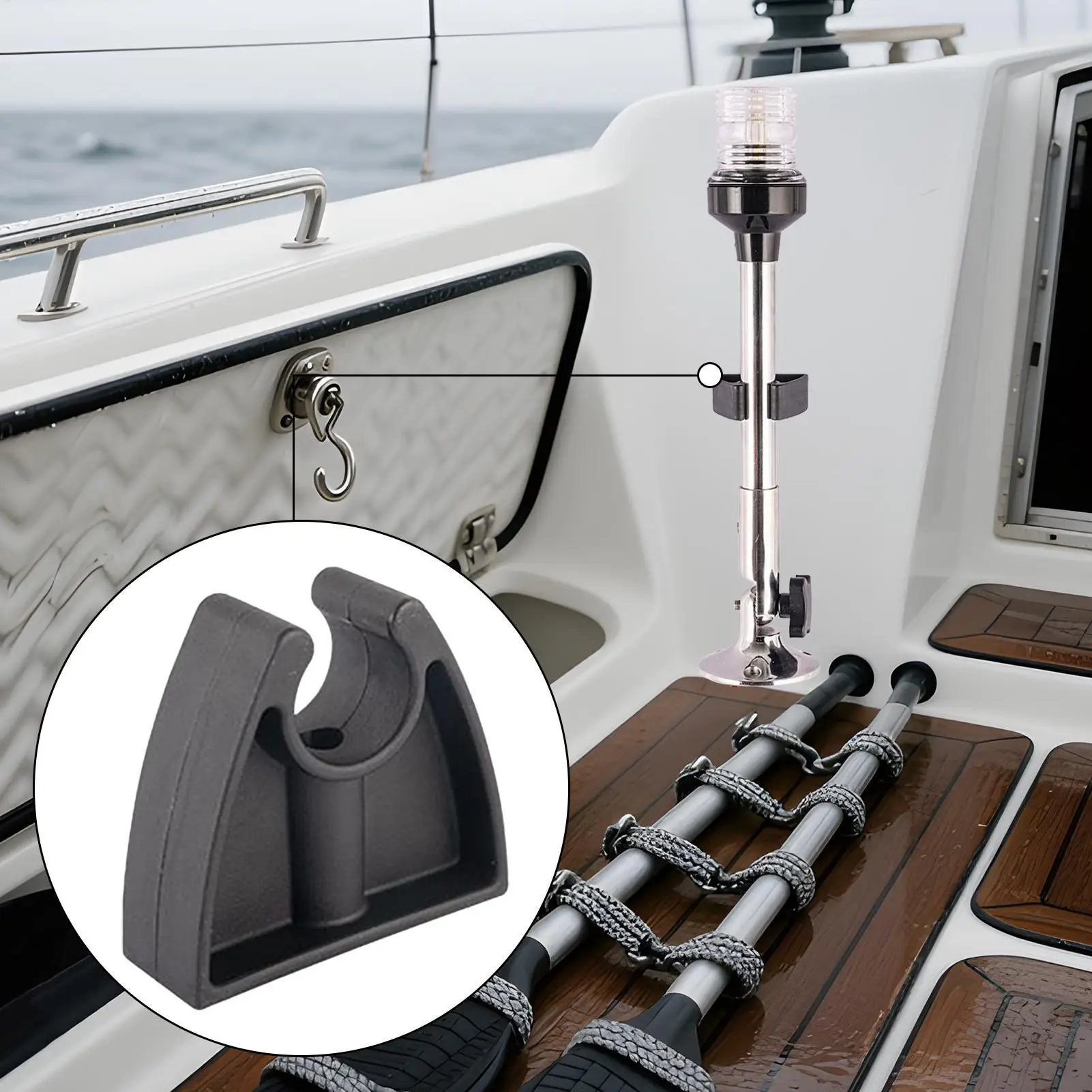 

Pole Light Storage Clips For Boat Black Boat Pole Light Holder Holder For Hook Organization Deck Wall Marine Ship Dock Kayak