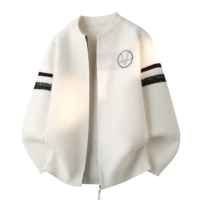 Autumn/Winter New Men's Fashion Contrasting Color Zippered Blazer, Warm and Stylish Sweater Coat, Simple and Casual Knitted