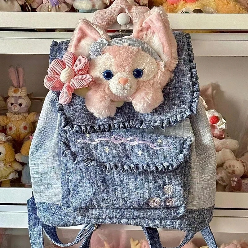 Lina Belle Backpack 2024 New Cute Girl Fashion Versatile Denim Bookbag Student Birthday Gift