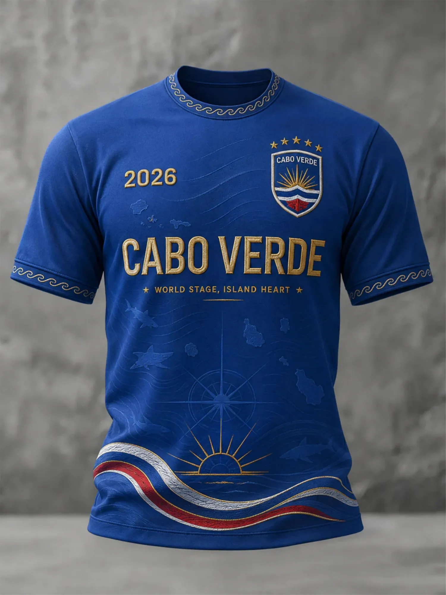 Cape Verde Womens Blue Graphic T Shirt Short Sleeve Island Fan Top with Wave Compass Print Beach Cafe Casual Wear Summer Outfits