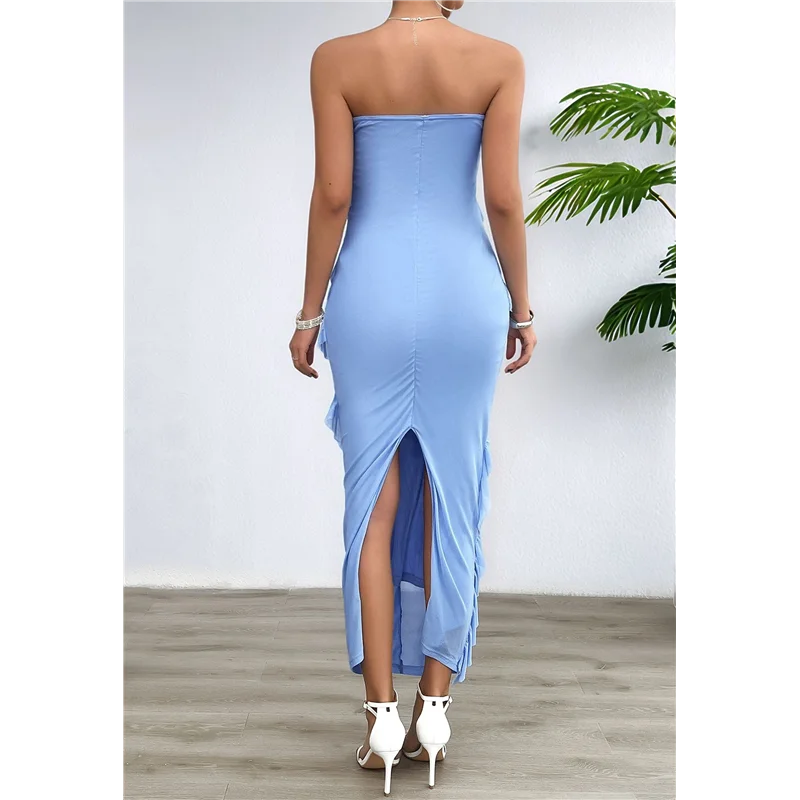 ABP-femmes Sexy-moulante élégante bustier tubulaire à volants Maxi robes de soirée Cocktail
