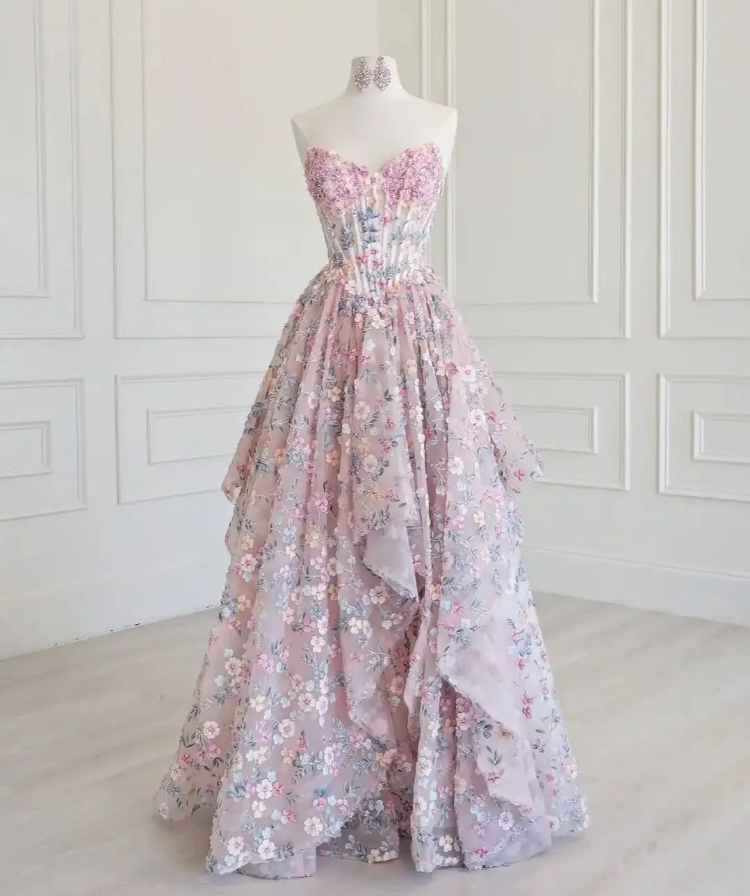 

Ofherown 3D Floral Applique Prom Dress Sweetheart Neck Lace Ball Gown Romantic Fairy Formal Evening Gown For Wedding Party