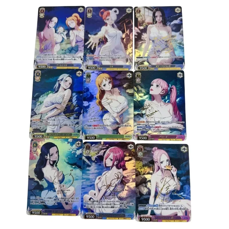 

9pcs/set ONE PIECE Perona Boa Hancock Nami Nico Robin Self Made Refraction Flash Card Anime Classics Game Collection Cards Toy