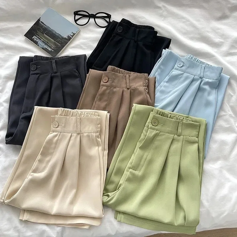 

Elastic High Waist Pants Women 2024 Spring Summer Casual Loose Solid Pencil Trouser Office Ladies Work Nine Points Suit Pant