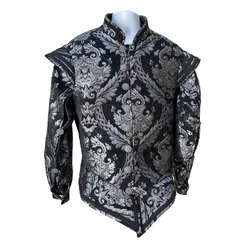 New Men's Medieval Renaissance Tudor King Prince Pirate Black And Silver Jerkin Jacket Costume Cosplay Outfits Custom Made