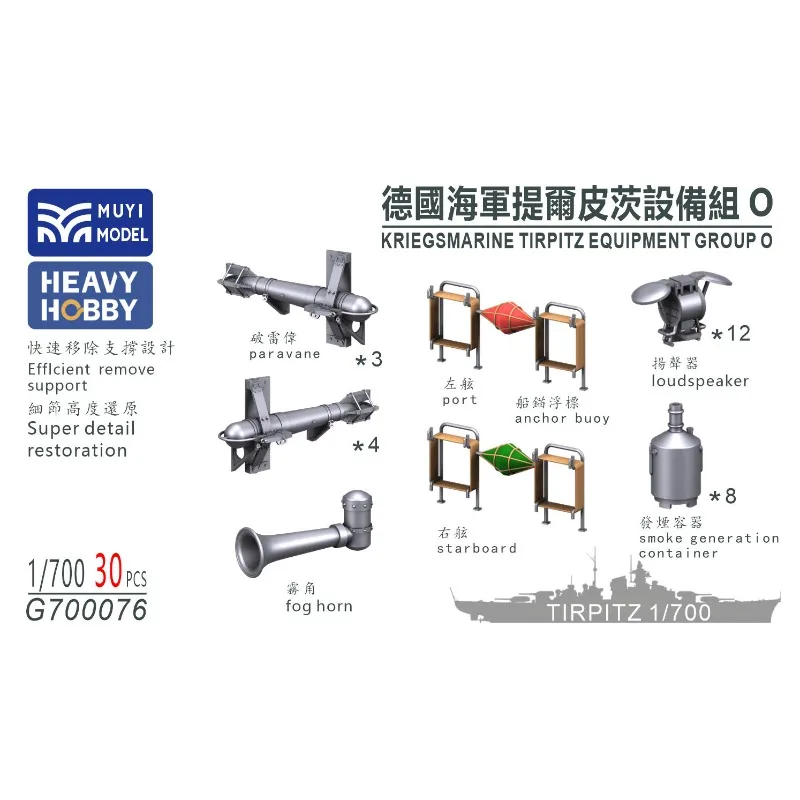 

MUYI MODEL G700076, масштаб 1/700, немецкая группа вооружения KRIEGSMARINE TIRPITZ O, супердетализированный 3D-набор для сборки.