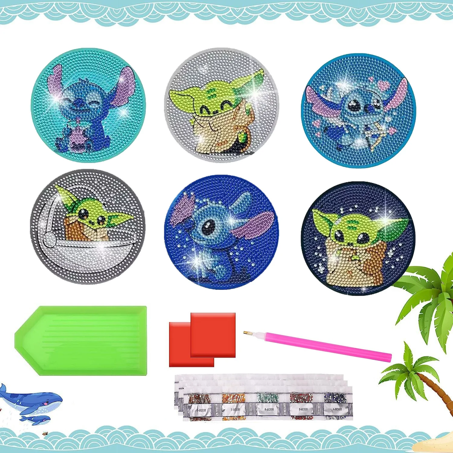 

Anime Yoda Alien dog DIY Diamond Painting Coaster Cartoon Mosaic Drink Cup Pad Table Placemat Kids Gift