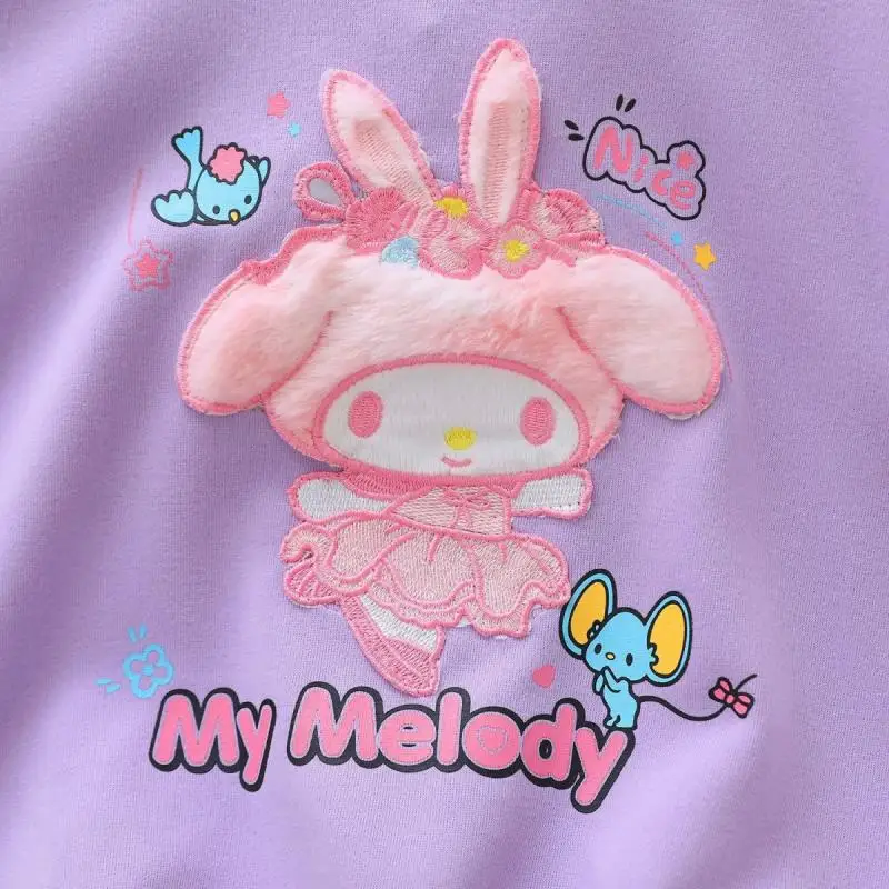 Girls Sweatshirt Spring Autumn Anime Sanrioed My Melody Long Sleeve Cartoon Embroidery Tops Casual Fashion Children's Clothing