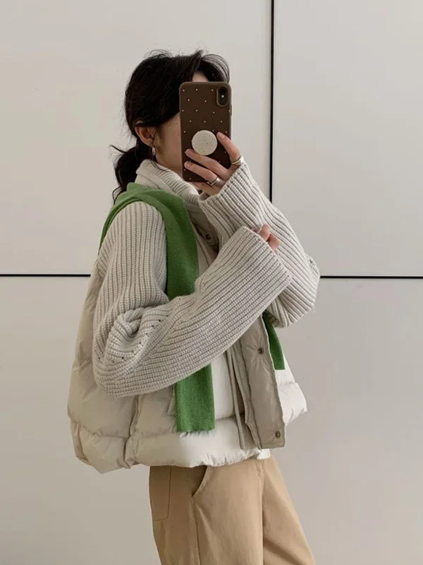 

Зимняя новинка 2025: Модная повседневная утепленная хлопковая куртка для женщин с вязаными рукавами и воротником-стойкой, верхняя одежда