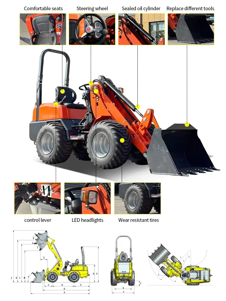 Maßgefertigter Mini-Radlader Kompakter Frontlader Hydraulische Erdbewegungsmaschine CE EPA für Landwirtschaft und Garten – Detail 4