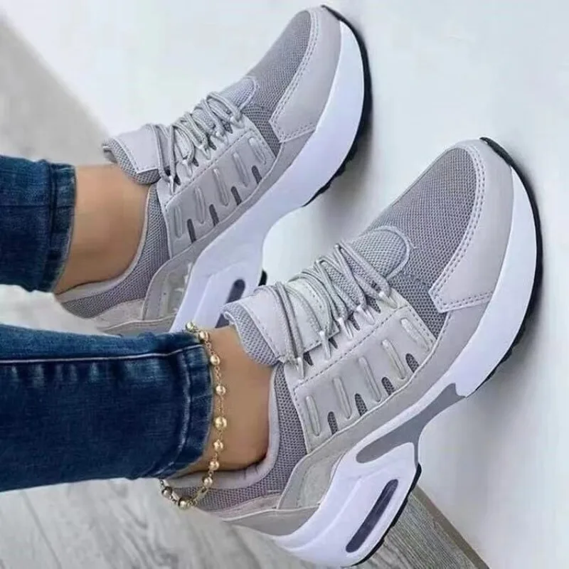 Womens Fashion Sneaker Platform Air Cushion Breathable Mesh Walking Shoes Running Athletic Casual Comfort Lace Up Trainer Lady view 2