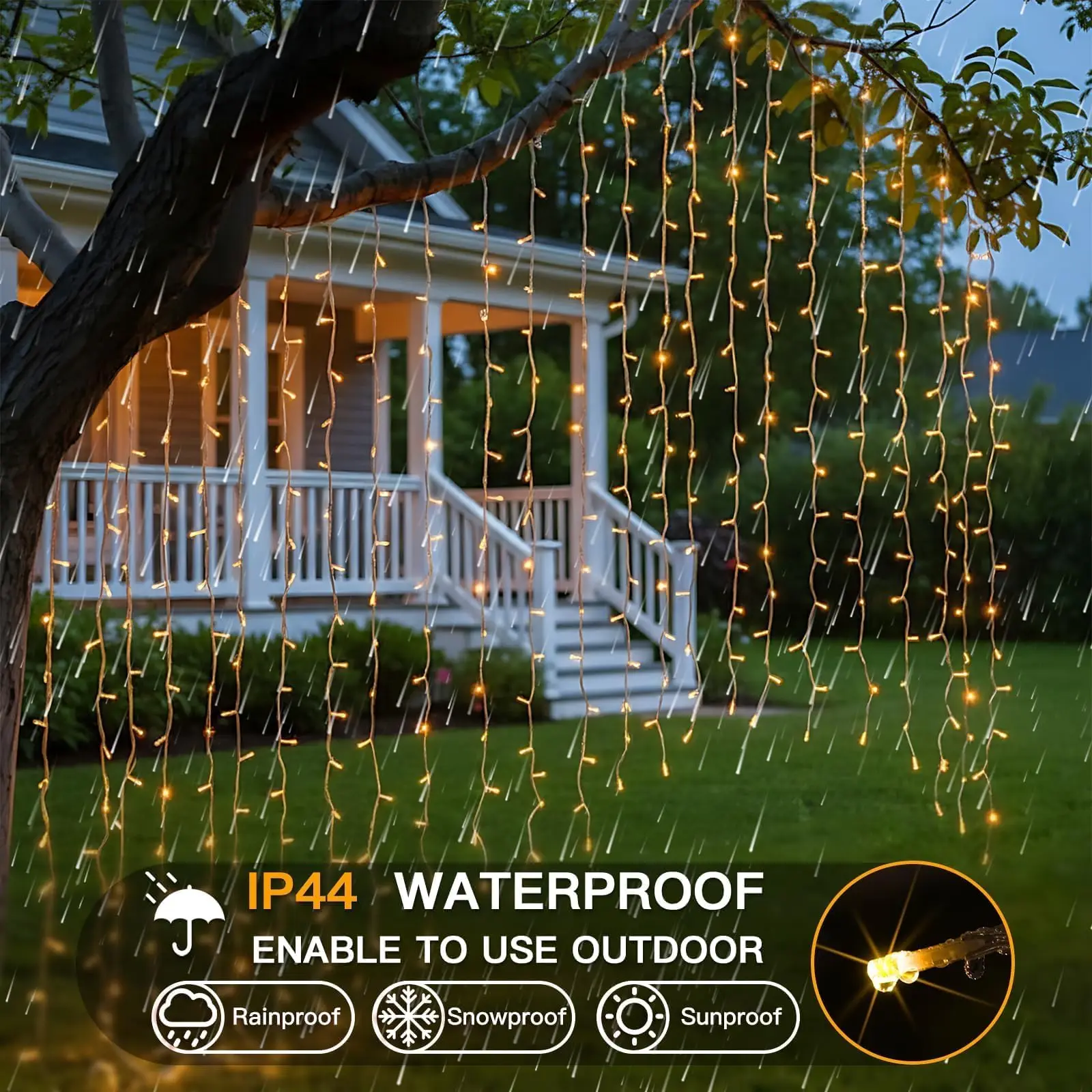 1PC  3M*3M  8 Lighting Modes Fairy Copper Light With Remote Colorful Window Curtain String Lights, USB Powered Waterproof For New Year Christmas Bedroom Party, Wedding Home Garden Wall Decorations view 6