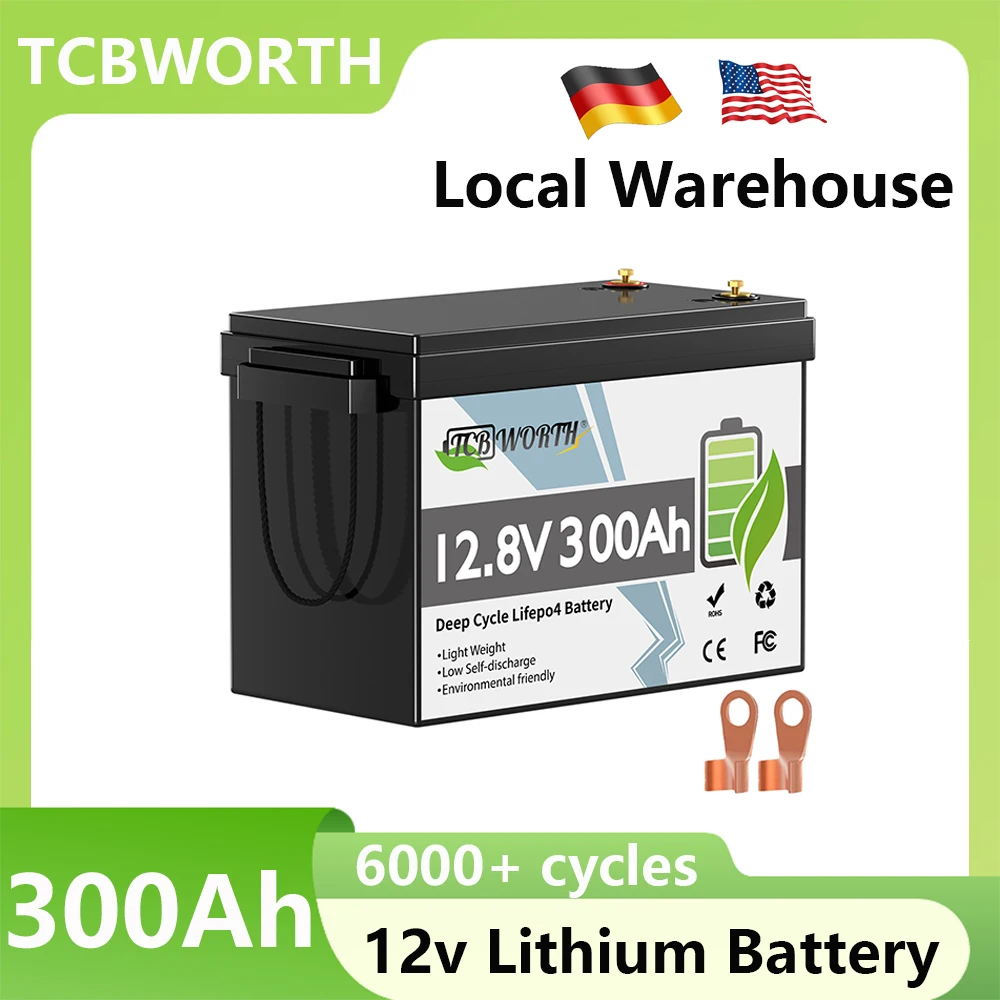 12V 300ah LiFePO4 Battery Built-in BMS 6000+ Cycles Lithium Iron Phosphate For RV Golf Cart Solar Storage Outdoor Camping Boat