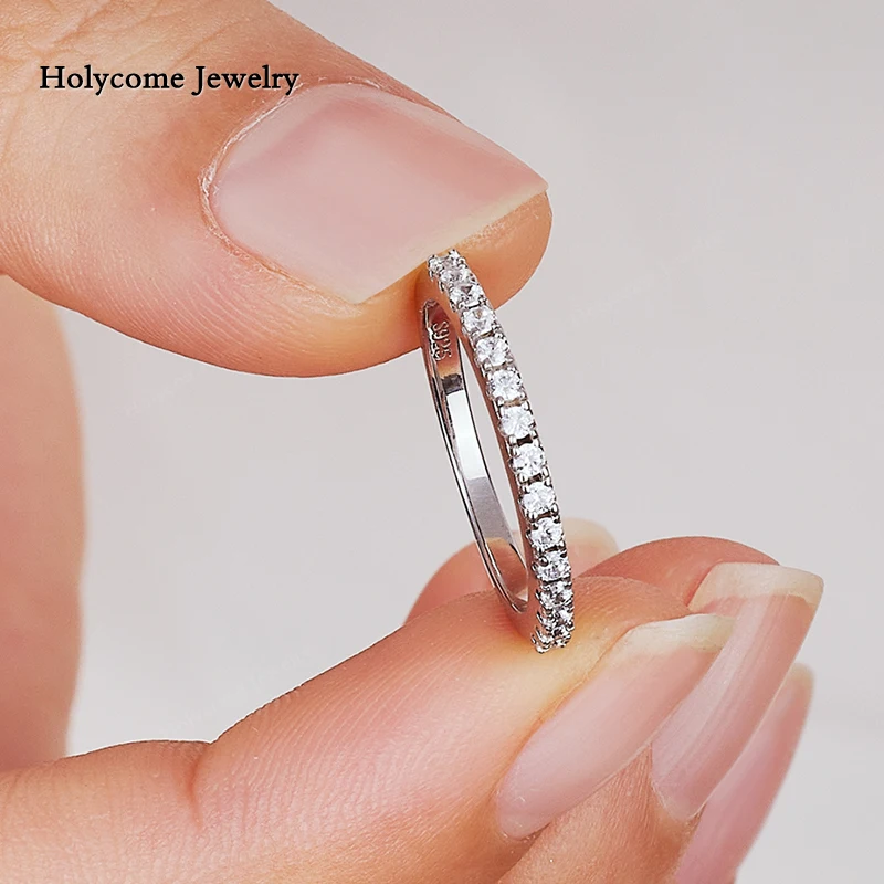 Holycome 925er Sterlingsilber-Moissanit-Ring, Weißgold, runde weibliche Krone, einzelner Schwanzring, Schmuck, Hochzeit, Diamant für Mädchen – Detail 11