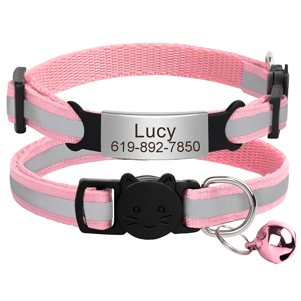 Personalisierte ID Kostenloser Gravur Katze Kragen Reflektierende Katze Sicherheit Schnalle Halsbänder Einstellbare Benutzerdefinierte Nylon Welpen Kätzchen Halskette – Detail 23