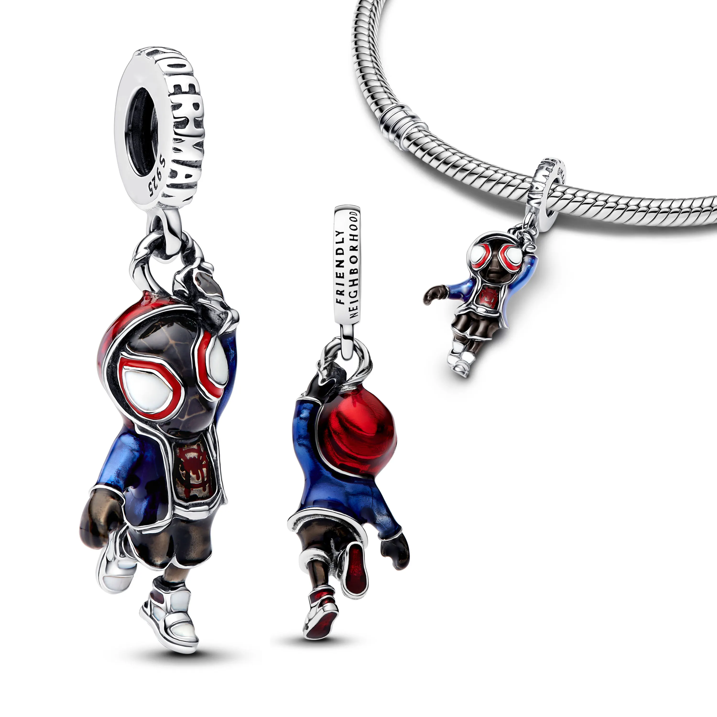 925 فضة لتقوم بها بنفسك حبة Miniso ديزني سحر صالح الأصلي قلادة بطل رجل سوار فيلم أنيمي شخصية العنكبوت خرز تميمة #3