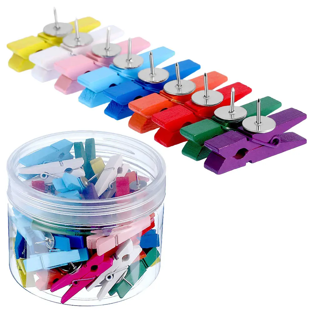 50 قطعة دبابيس الملابس الخشبية مسامير الإبهام لطيف المسامير الزخرفية عرض الصور لوحات مكتب المنزل استخدام ألوان متنوعة