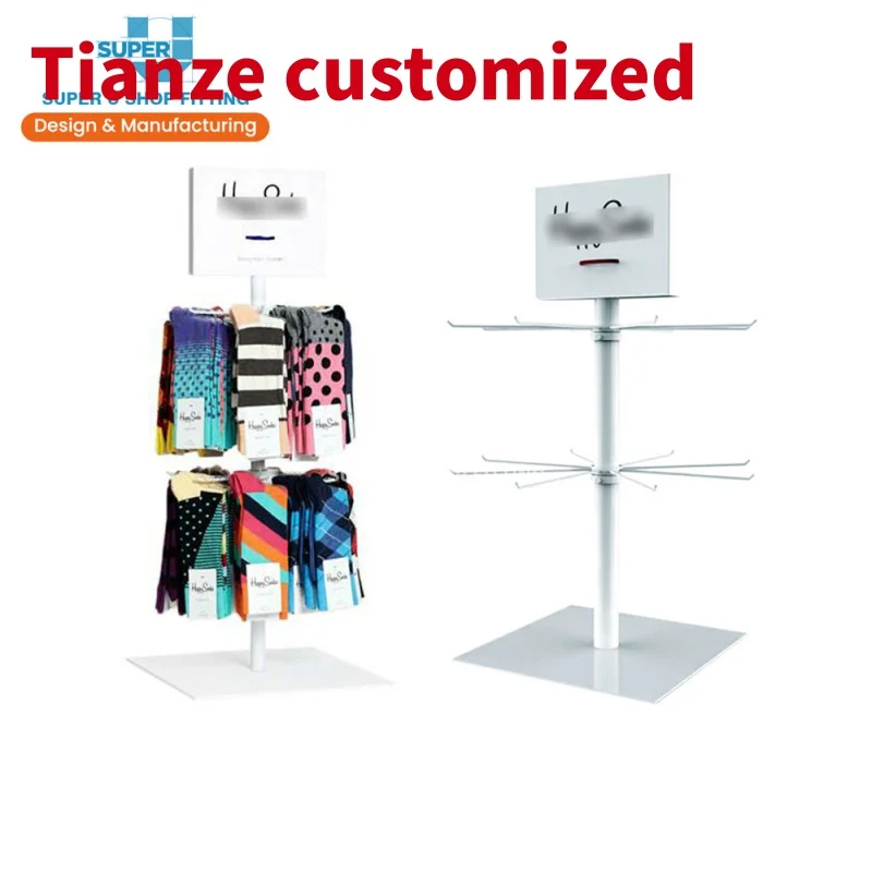 

(customized)Custom Round Rotating Sock Counter Display Rack up Countertop Sock Display Spinner Rack Hanger Table Top Socks D