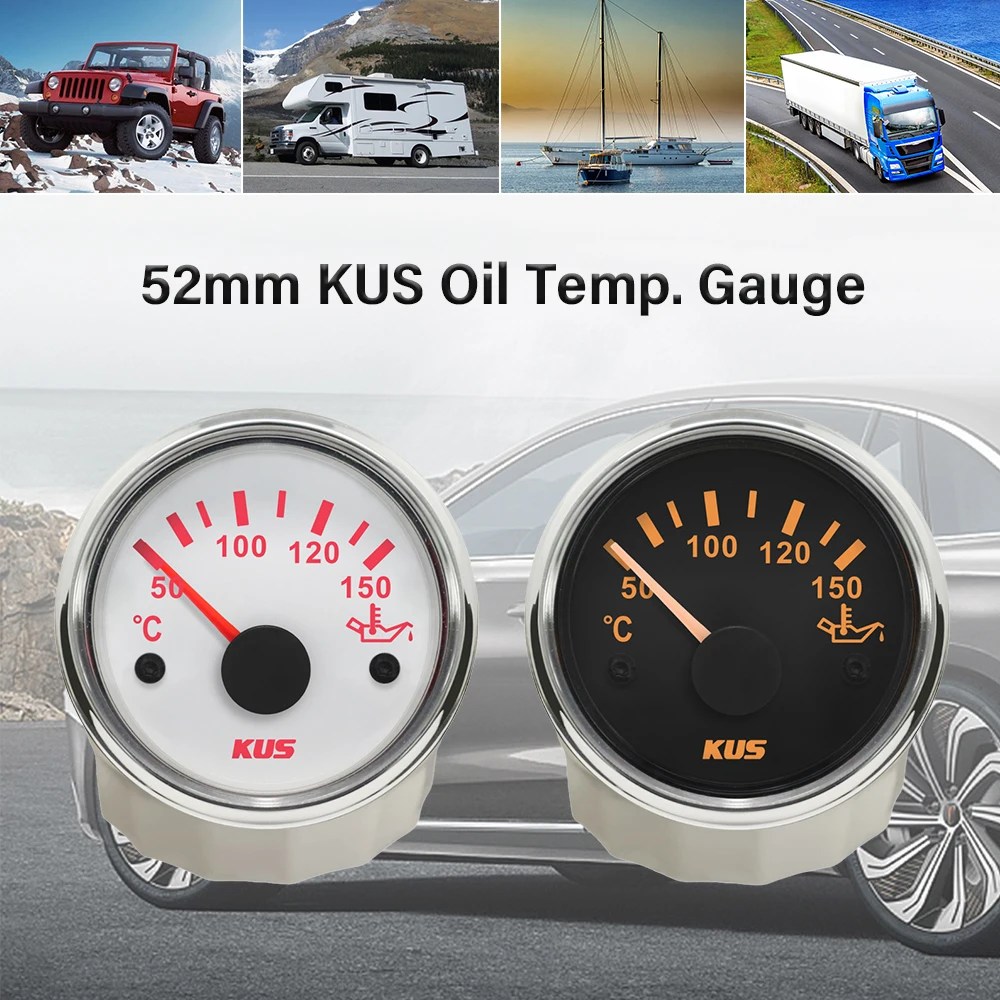 KUS 52mm Auto Car Boat Truck Oil Temp Temperature Gauge Meter Indicator 50-150 Degreen 12V 24Volts Waterproof