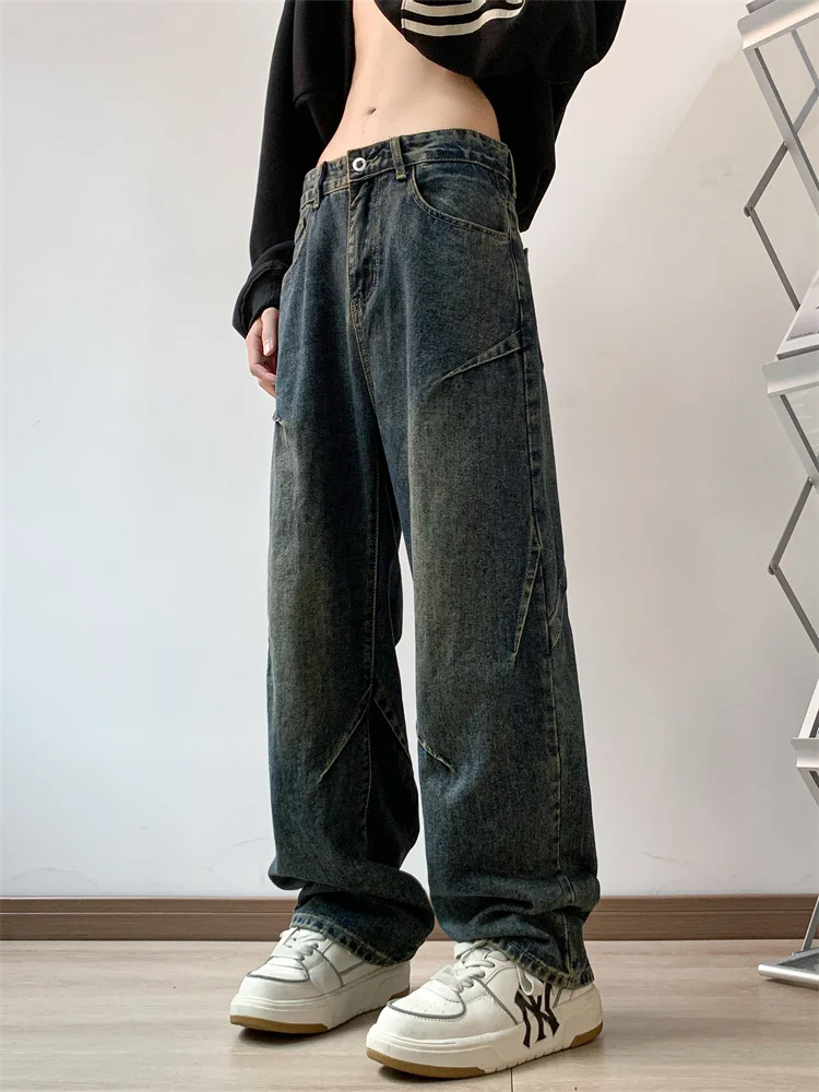 

American High Street Vibe Men's Jeans Straight Loose Washed Retro Wide Leg Pants Autumn Season Fashion Trend Loose Fit Jeans