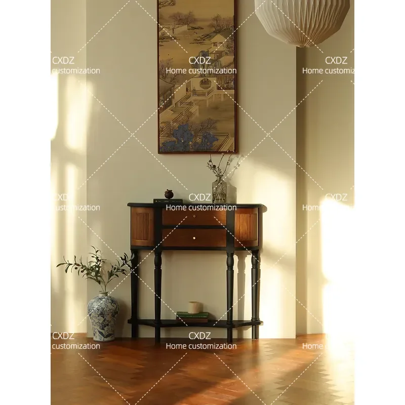 Retro Solid Wood Carved Porch Cabinet Foyer Partition Sideboard Dining Storage Locker Household Entryway Console Table