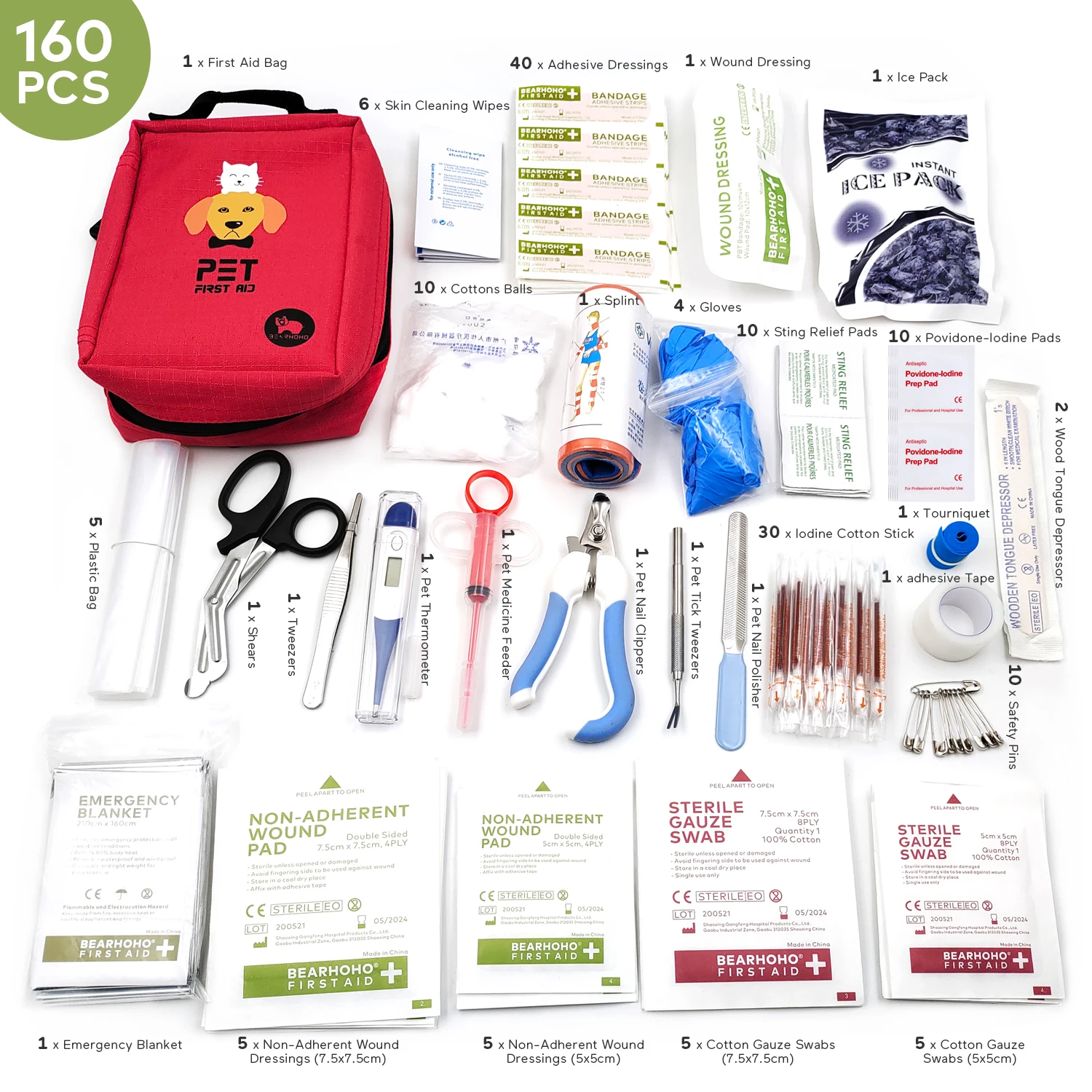 Imagem -06 - Pet Emergency First Aid Kit Case Médico Cuidados com Trauma Portátil Molle Bolsa para Treinamento Caminhadas Camping Caça Completo 160 Pcs