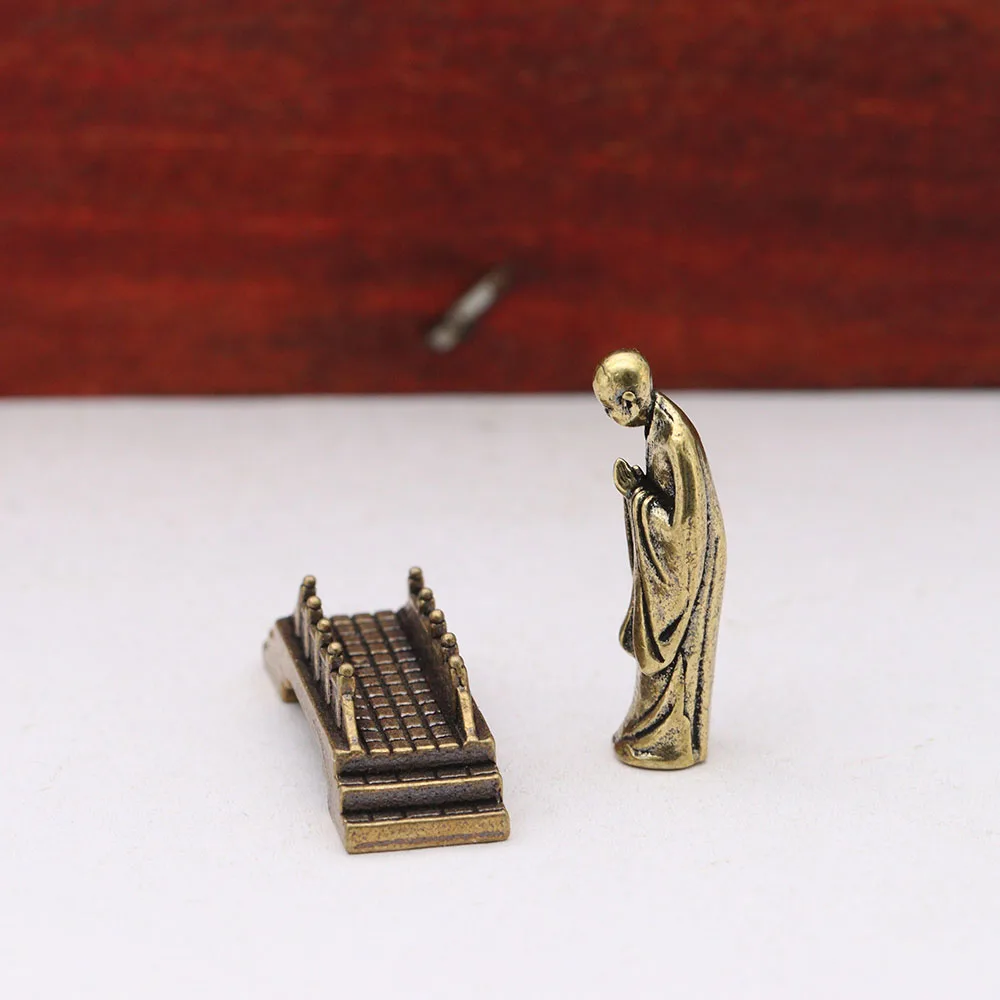 2 Tyles Brass Monk Bridge Miniatures Figurines Micro Landscape Desktop Ornaments Vintage Home Decorations Crafts Accessories