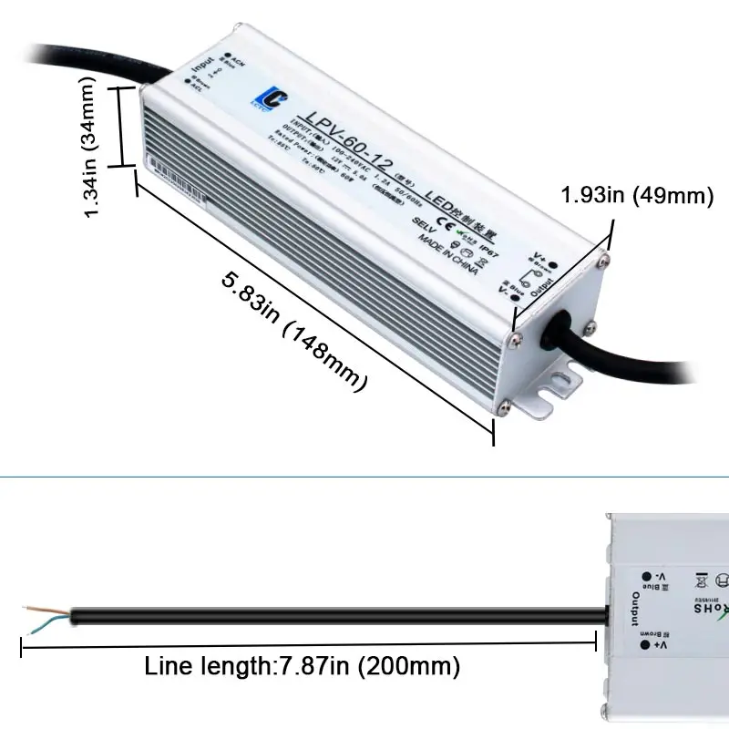 Waterproof Switching Power Supply LPV 60W 75W  AC To DC 12V 24V LED Driver Constant Voltage IP67