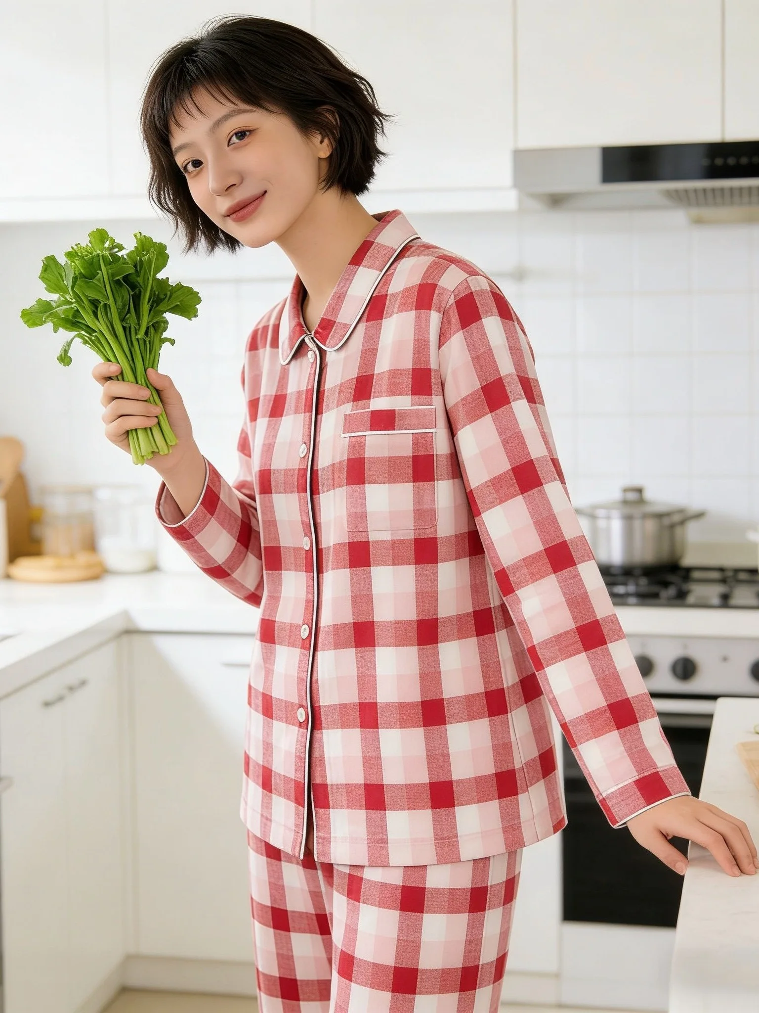 thick-cotton-flannel-sleepwear-women's-home-clothes-plaid-set-no-side-seam-autumn-winter-pure-cotton-home-comfortable-pyjamas