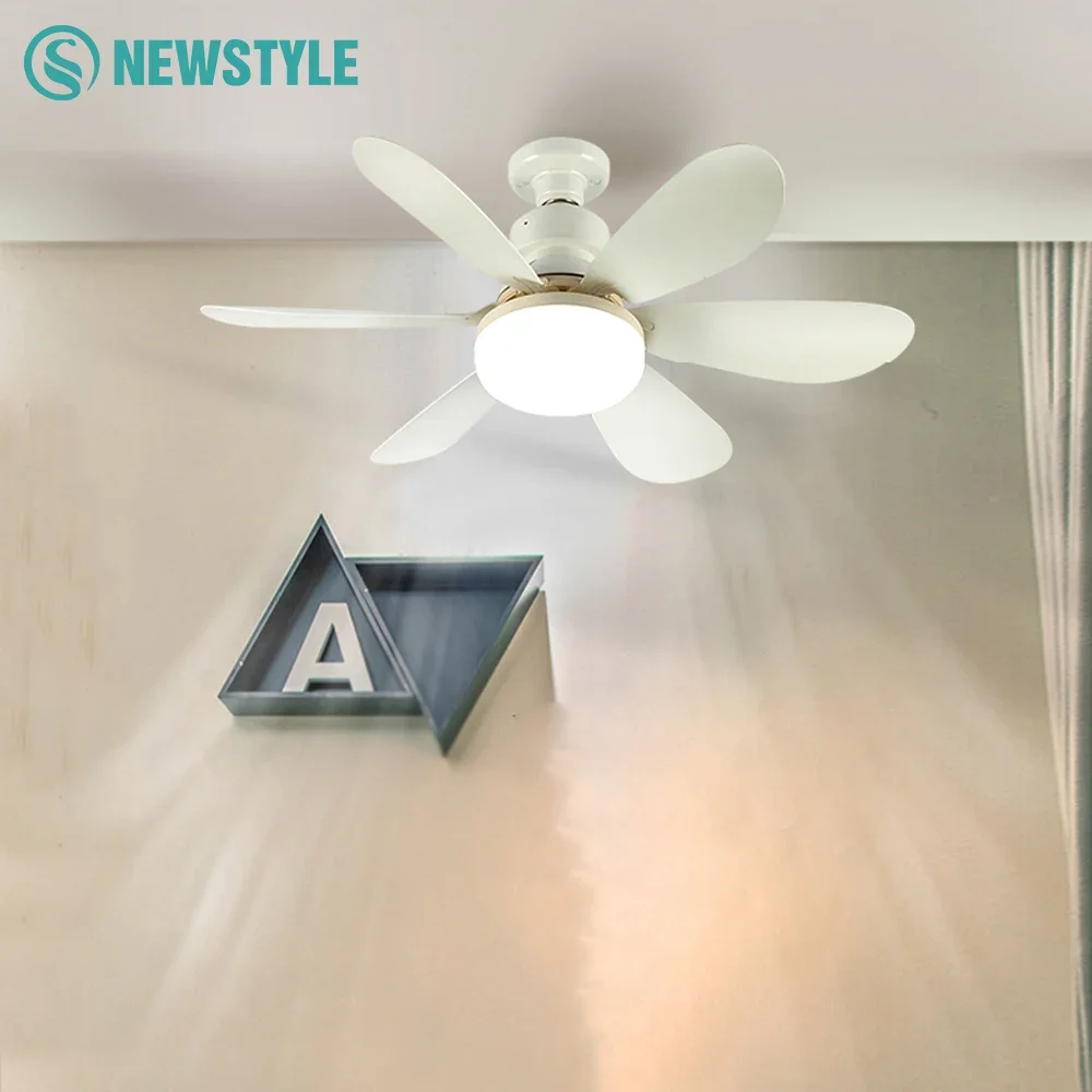 Home E27 Base Ceiling Fan Light with 30W LED Night Lights 3 Adjustable Lighting Modes Remote Control High Wind Power Ceiling Fan