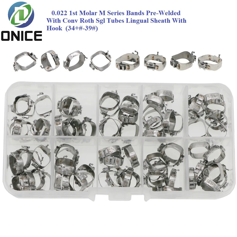 ONICE 1st Molar Orthodontic Molar Bands 34+ -39# With ROTH22 Conv Buccal Tubes Lingual Sheath Dental Moalr Bands  Pre-Welded