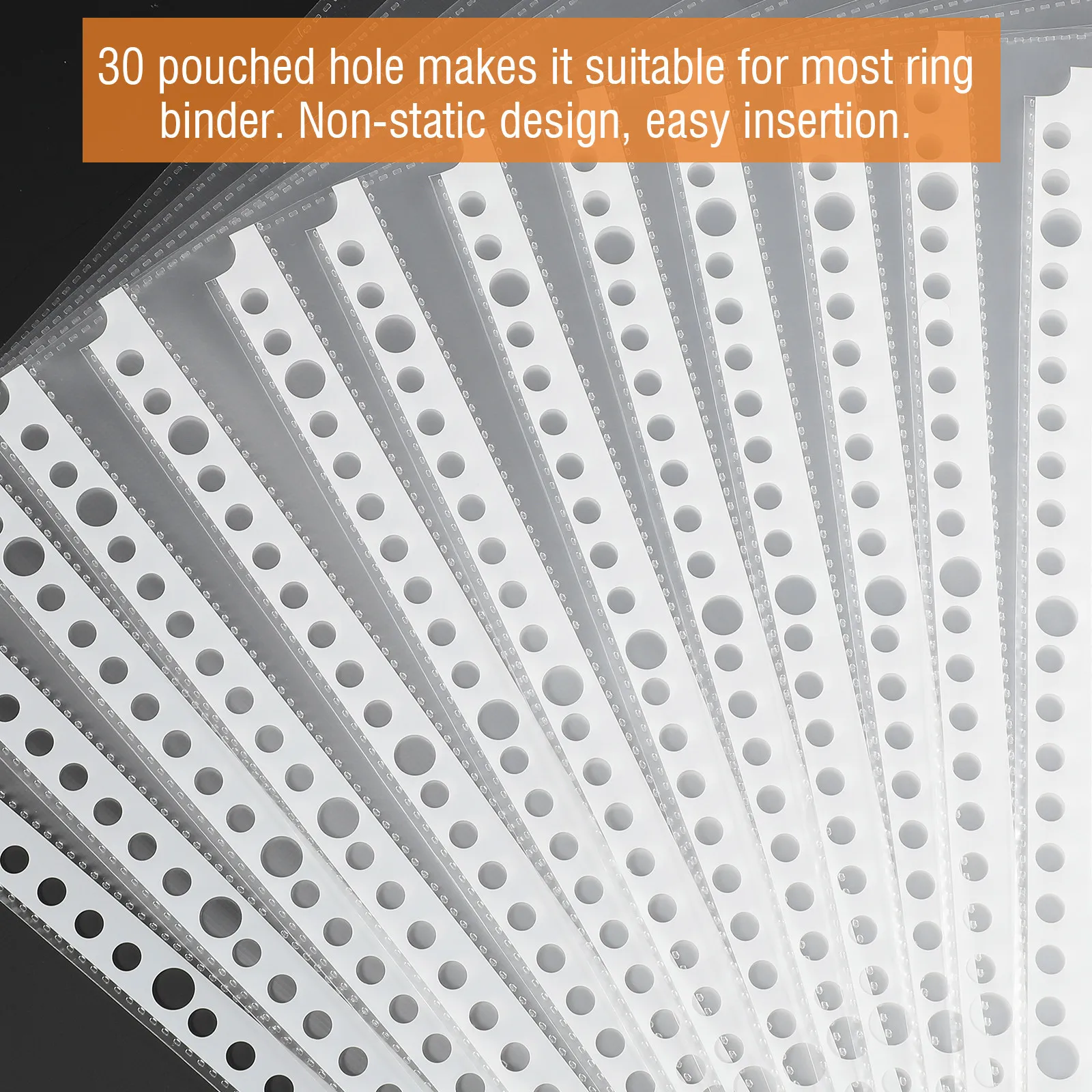100Pcs Binder Inner Page Protectors Transparent Plastic Document Filing Sleeves 30 Holes Clear Sheet Protectors for A4 Files