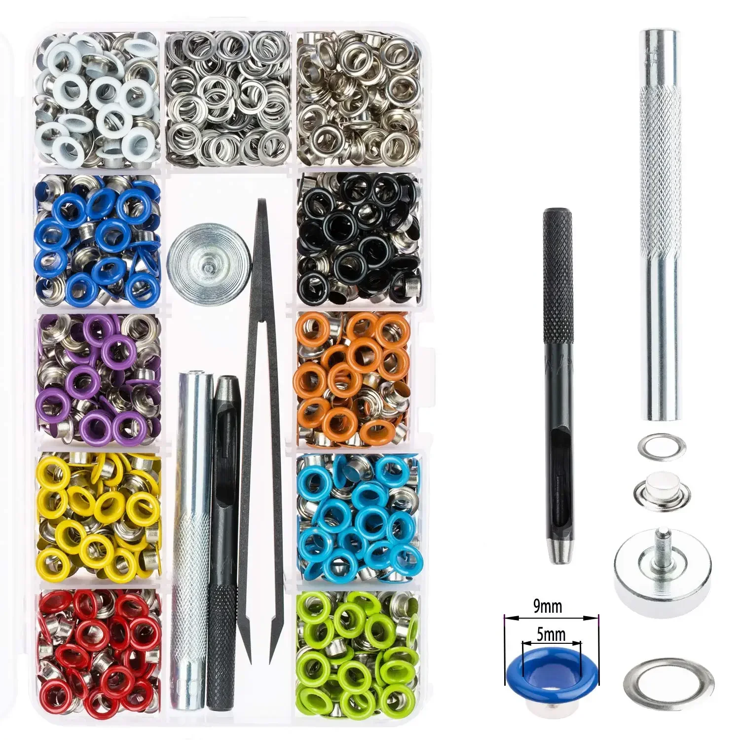 

400 Sets 3/16 Inch Multi-Color Grommets Kit Metal Eyelets with Installation Tools for Craft Making,shose Belt Repair Decorat