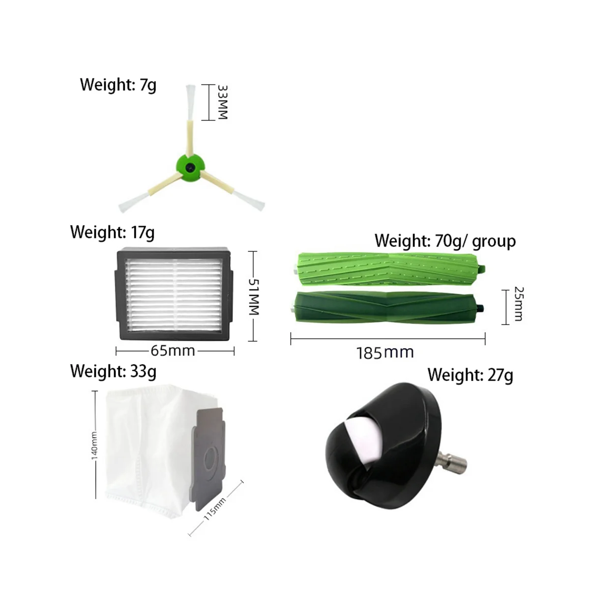 Odpowiednie akcesoria do robotów sprzątających I7 J7 E5 E6 I3 Szczotka główna Szczotka boczna Filtr Wkład filtracyjny Worek na kurz-HIM