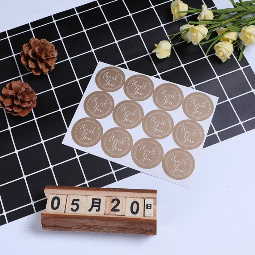 120 Pcs/pack Thank you Round Kraft Paper Seal Sticker For Handmade Products DIY Retro Self-adhesive Packaging Lable 3Color