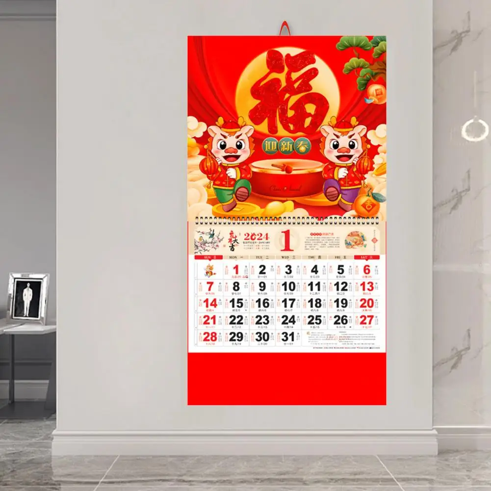Calendario annuale del pianificatore 2024 anno del calendario da parete del drago Design in lamina d'oro per la decorazione tradizionale del capodanno cinese